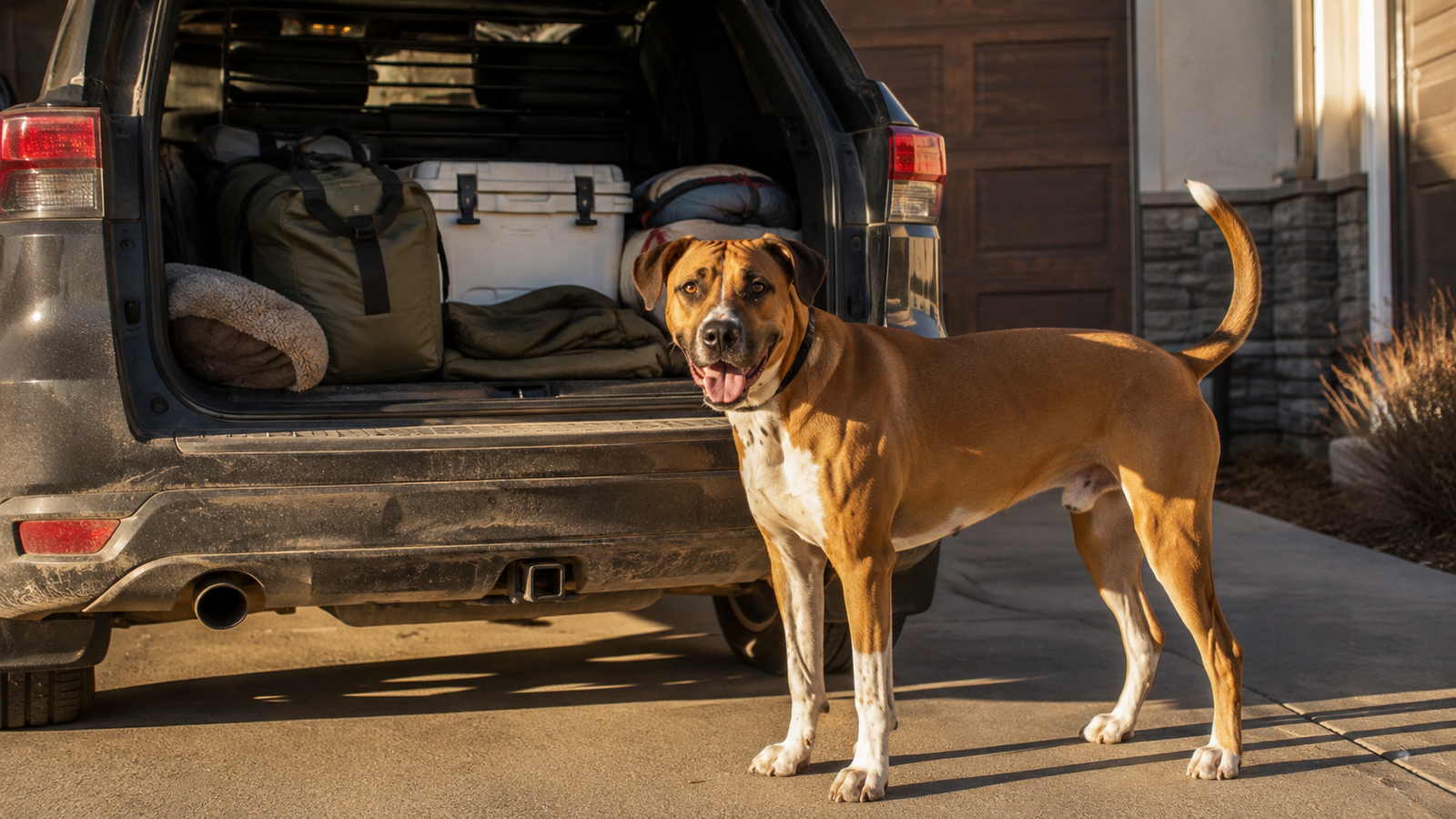 Jaxson standing beside a half-loaded car on a Friday afternoon, waiting to leave